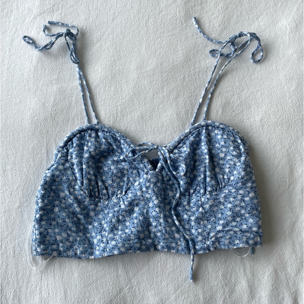 Blue Floral Princess Polly Tie Crop Top